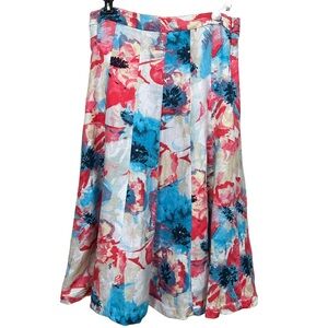 Grace Elements Women’s Gored Linen Blend Floral A-Line Skirt, Size Medium